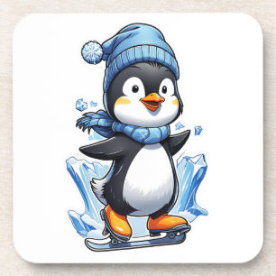 Winterpinguin Eisstockschießen Getränkeuntersetzer