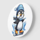 Winterpinguin Eisstockschießen Große Wanduhr (Winkel)