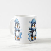 Winterpinguin Eisstockschießen Kaffeetasse (Vorderseite Links)
