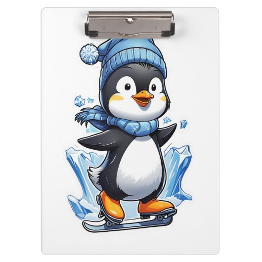Winterpinguin Eisstockschießen Klemmbrett (Vorderseite)