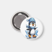 Winterpinguin Eisstockschießen Magnet (Vorderseite/Rückseite)