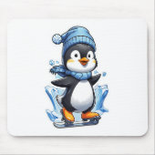 Winterpinguin Eisstockschießen Mousepad (Vorne)
