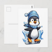 Winterpinguin Eisstockschießen Postkarte (Vorne/Hinten)
