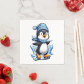 Winterpinguin Eisstockschießen Serviette (Beispiel)