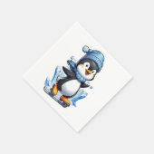Winterpinguin Eisstockschießen Serviette (Ecke)