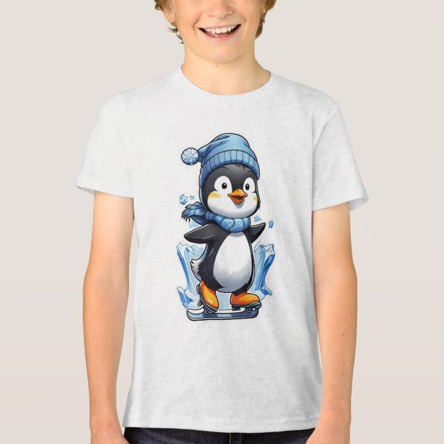 Winterpinguin Eisstockschießen Tri-Blend Shirt (Vorderseite)