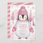 Winterpinguin gestrickt Hat Snowflakes Geburtstag Einladung (Vorne/Hinten)