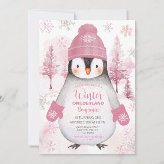 Winterpinguin gestrickt Hat Snowflakes Geburtstag Einladung