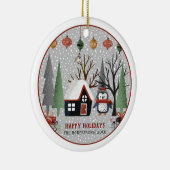 Winterpinguin, Happy Holidays und Schneeflocke Keramik Ornament (Rechts)