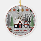 Winterpinguin, Happy Holidays und Schneeflocke Keramik Ornament (Hinten)