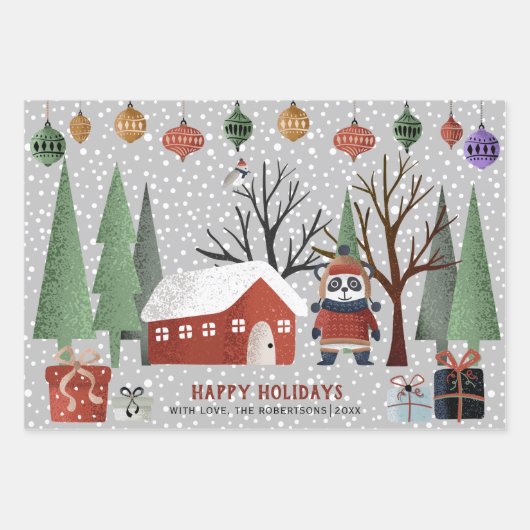 Winterpinguin-Hirsche und Panda-Schneeflocken Weih Geschenkpapier Set (Vorderseite 3)