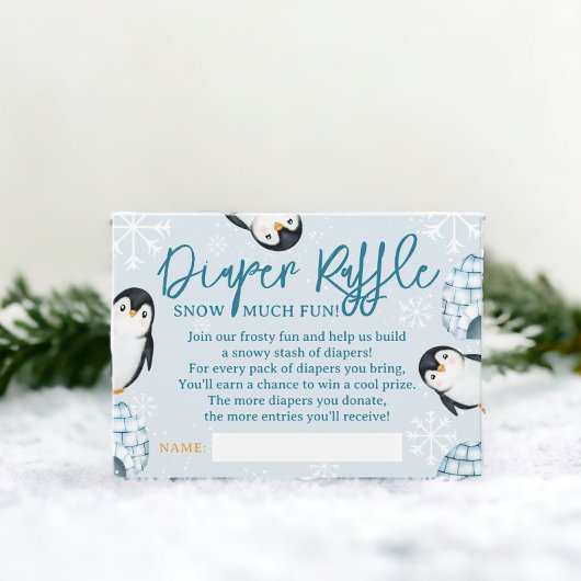 Winterpinguin-Iglus-Windeln-Tombola-Babydusche Begleitkarte