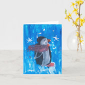 Winterpinguin Karte (Gelbe Blume)