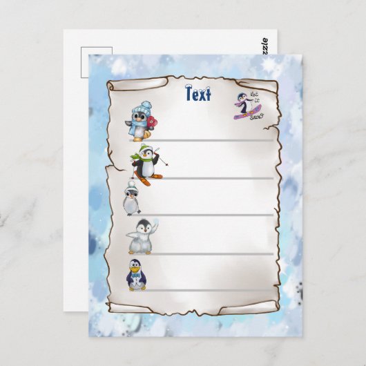 Winterpinguin Postkarte (Vorne/Hinten)
