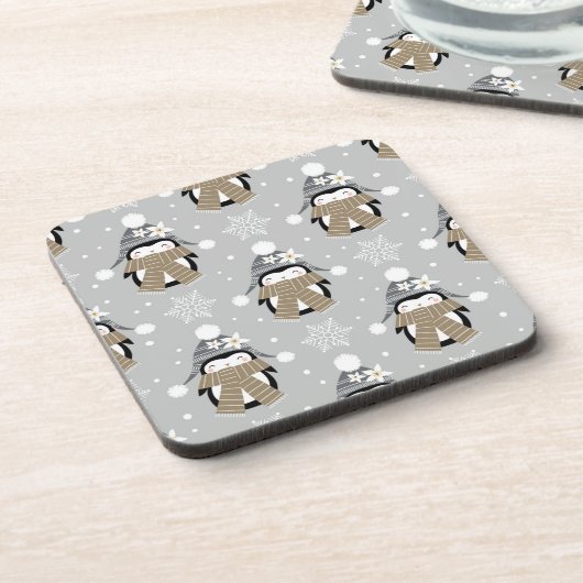 Winterpinguin | Weihnachts Cork Drink Untersetzer (Linke Seite)