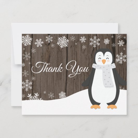 Winterpinguin White Snowflake Danke Karte (Vorderseite)