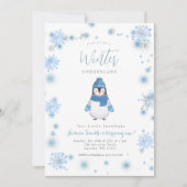 Winterpinguin Winterlandschaft Schneeflocken Einladung (Vorderseite)