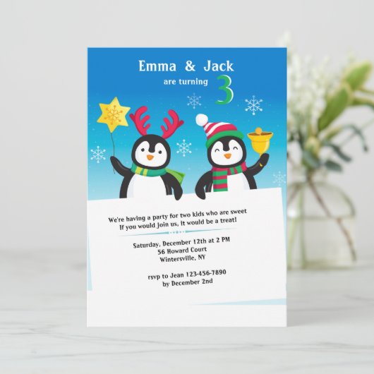 Winterpinguine Einladung (Stehend Vorderseite)