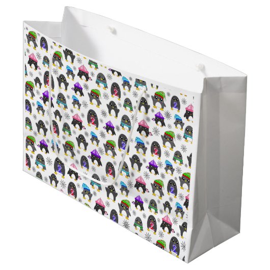 Winterpinguine Große Geschenktüte (Vorderseite Schrägansicht)