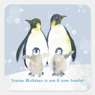 Winterpinguine, Joyous Holidays Enveloppement Stic Quadratischer Aufkleber