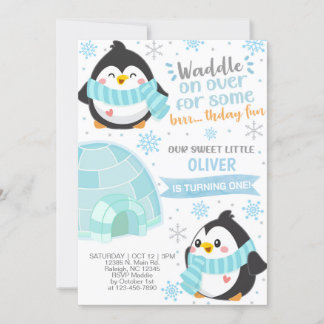 Winterpinguine Junge Einladung zum Geburtstag.