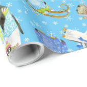 Winterpinguine Wasserfarbe mit Schneeflocken Snowb Geschenkpapier (Rolleneckpunkt)