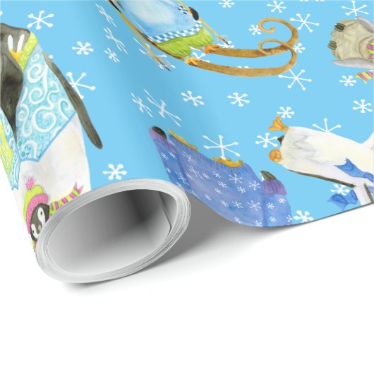 Winterpinguine Wasserfarbe mit Schneeflocken Snowb Geschenkpapier (Rolleneckpunkt)