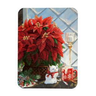 Winterpoinsettia, Keramik Kätzchen, Ei-Nuss aus ro Magnet