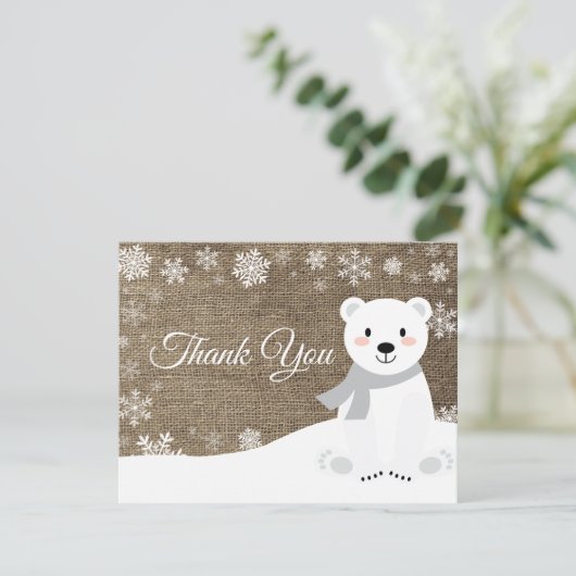 Winterpolar Weißer Schneeflocken Danke Karte (Stehend Vorderseite)