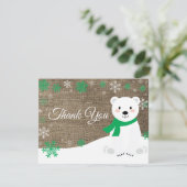 Winterpolarbär Grüne Schneeflocke Danke Karte (Stehend Vorderseite)