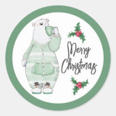 Winterpolarbär in Pajamas mit Kakaoklassiker Ro Runder Aufkleber (Vorderseite)