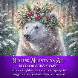 Winterpolarbär mit Holly Crown Decoupage Seidenpapier
