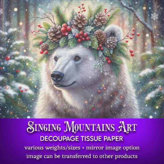 Winterpolarbär mit Holly Crown Decoupage Seidenpapier