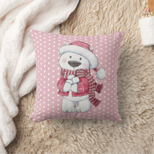Winterpolarbär mit Snowballs Kissen