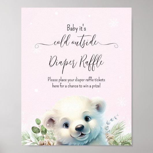 Winterpolarbär Pink Baby Duschzeichen Poster (Vorne)
