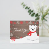 Winterpolarbär Roter Schneeflocken Danke Karte (Stehend Vorderseite)