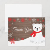 Winterpolarbär Roter Schneeflocken Danke Karte (Vorne/Hinten)