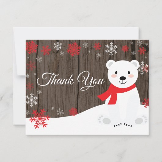 Winterpolarbär Roter Schneeflocken Danke Karte (Vorderseite)