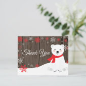Winterpolarbär Roter Schneeflocken Danke Karte (Stehend Vorderseite)