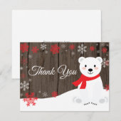 Winterpolarbär Roter Schneeflocken Danke Karte (Vorne/Hinten)