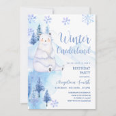 Winterpolarbärchen Schneeflocken Geburtstag Einladung (Vorderseite)