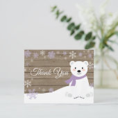 Winterpolarbärensnowflake Lila Danke Karte (Stehend Vorderseite)
