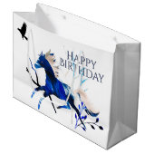 Winterpony und Crow Horse Happy Birthday Große Geschenktüte (Vorderseite Schrägansicht)