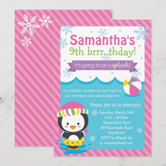 Winterpool Einladung / Winterpool Geburtstag (Vorne/Hinten)
