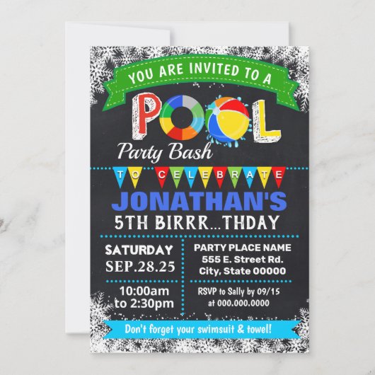 Winterpool Geburtstagsparty Einladung (Vorderseite)