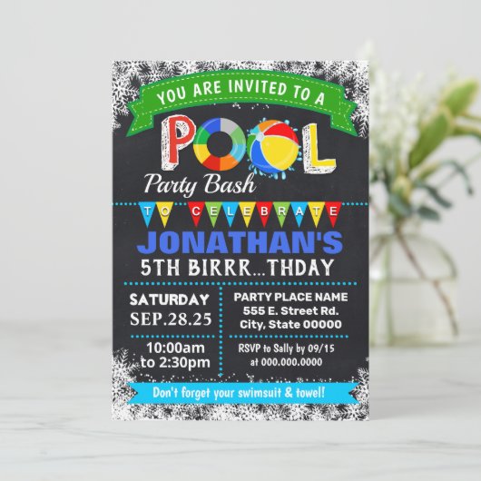 Winterpool Geburtstagsparty Einladung (Stehend Vorderseite)