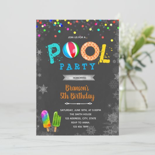 Winterpool-Geburtstagsparty Einladung (Stehend Vorderseite)