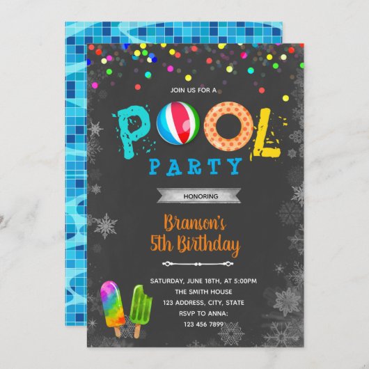Winterpool-Geburtstagsparty Einladung (Vorne/Hinten)
