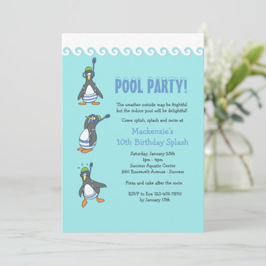 Winterpool-Party Einladung (Stehend Vorderseite)