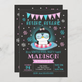 Winterpool Party Geburtstagseinladung / Pinguin Einladung (Vorne/Hinten)